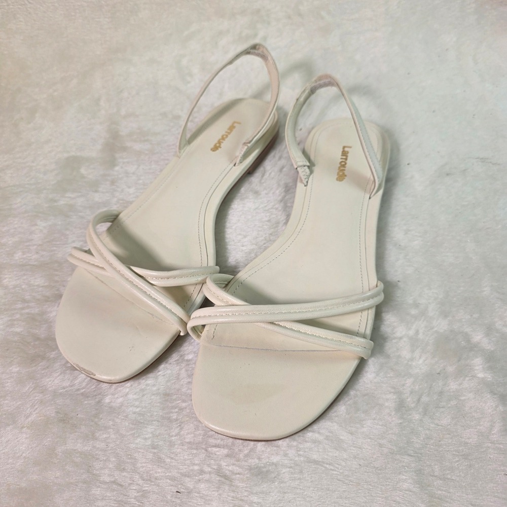 Larroude Annie Flat Sandal Ivory Leather Strappy Slingback Womens 7.5